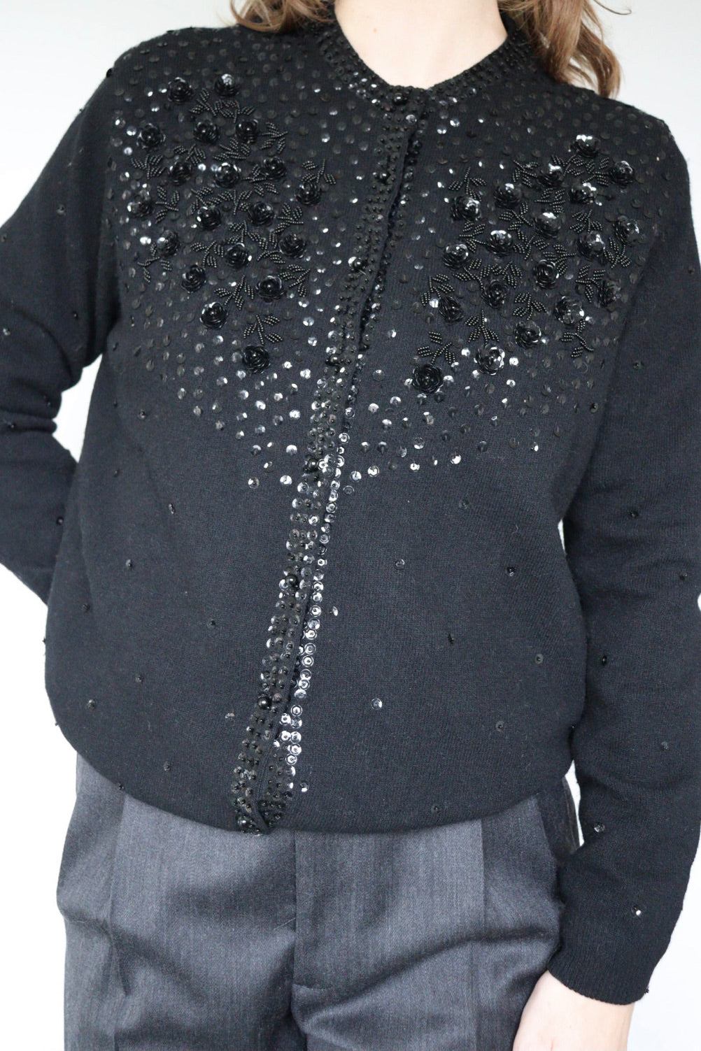 The Black Rose - beaded cardigan - S up to M/L