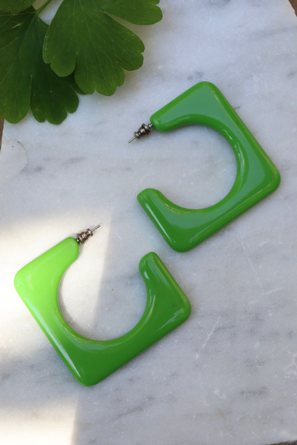 The Green Square - retro earrings L