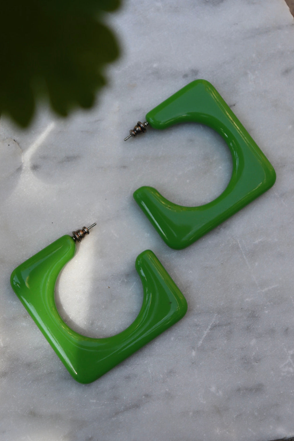 The Green Square - retro earrings L