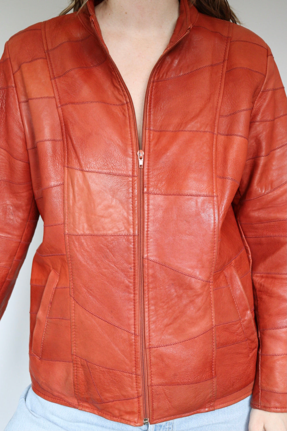 The Orange Patchwork - vintage leather jacket - S up to L