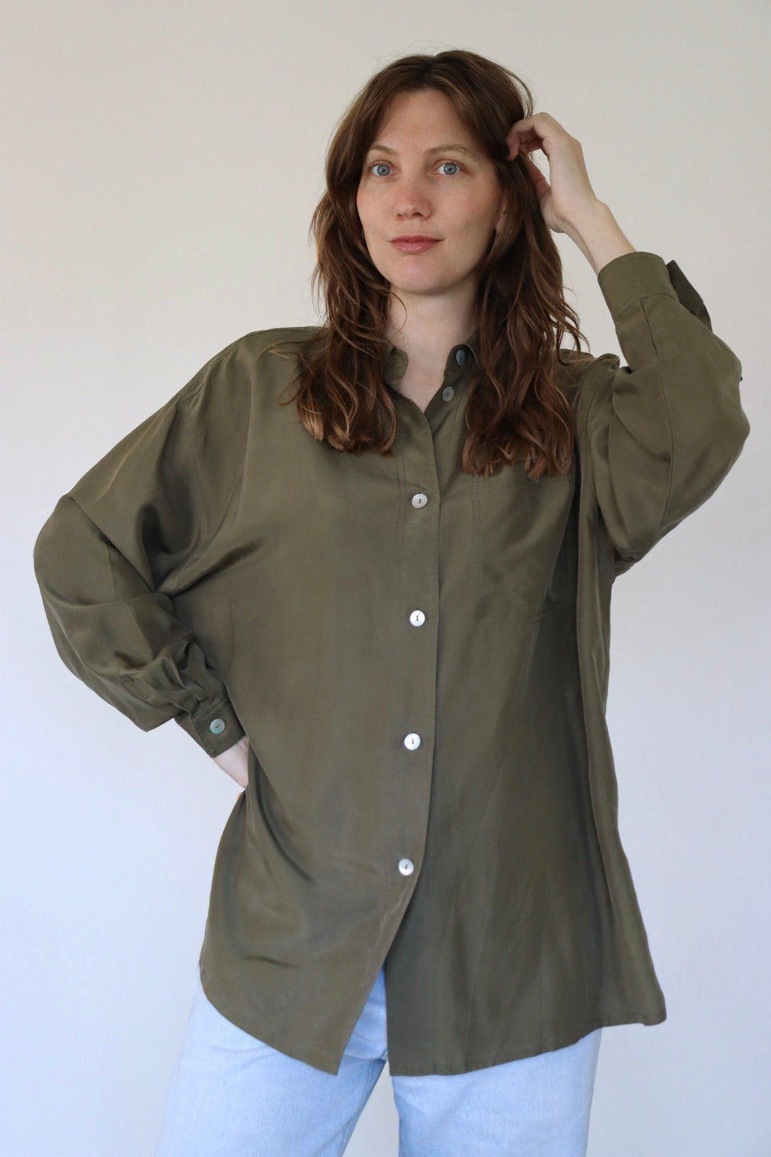 The Olive Branch - silk blouse - S up to XL