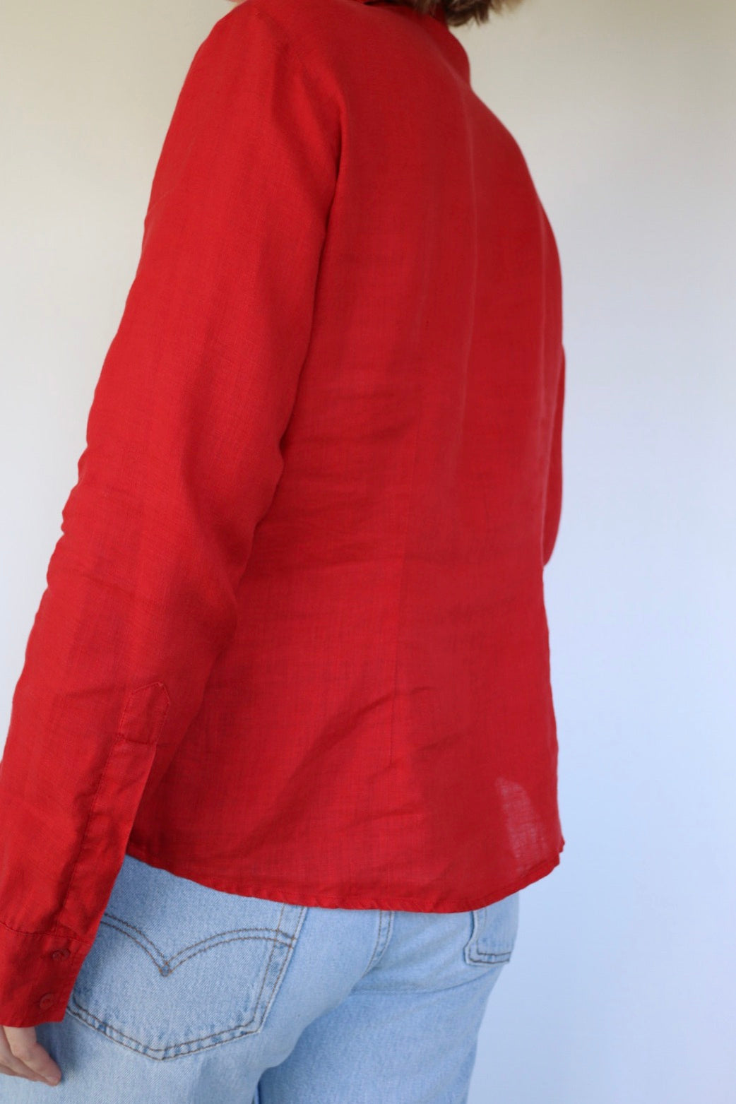 The Red Linen - vintage linen blouse - S up to M