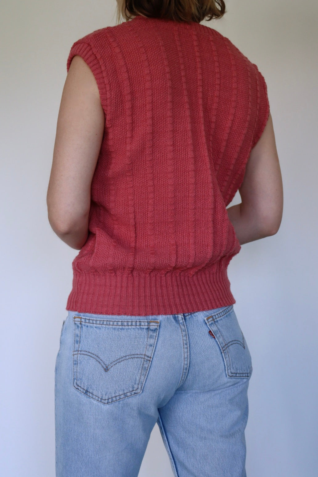 The Pink V-neck - vintage knitted spencer / sweater vest - S up to M