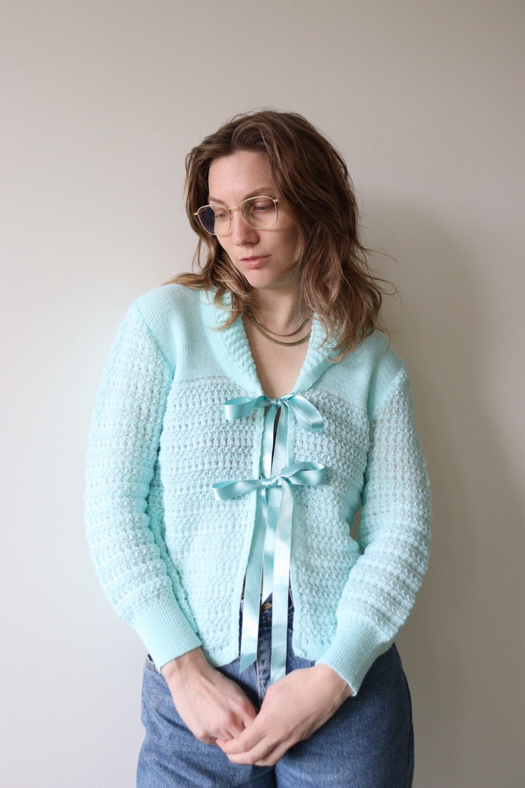 The Two Bows - up-cycled cardigan - S up to M