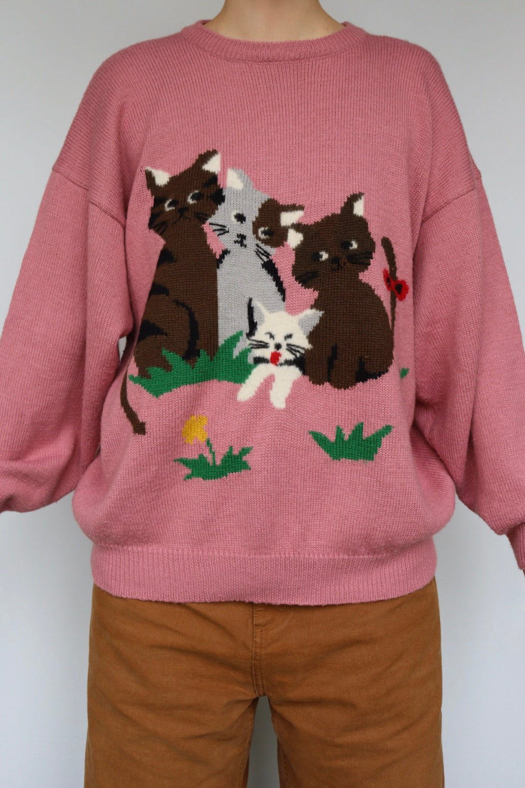 The Pink Cats - vintage knitted sweater - S up to L
