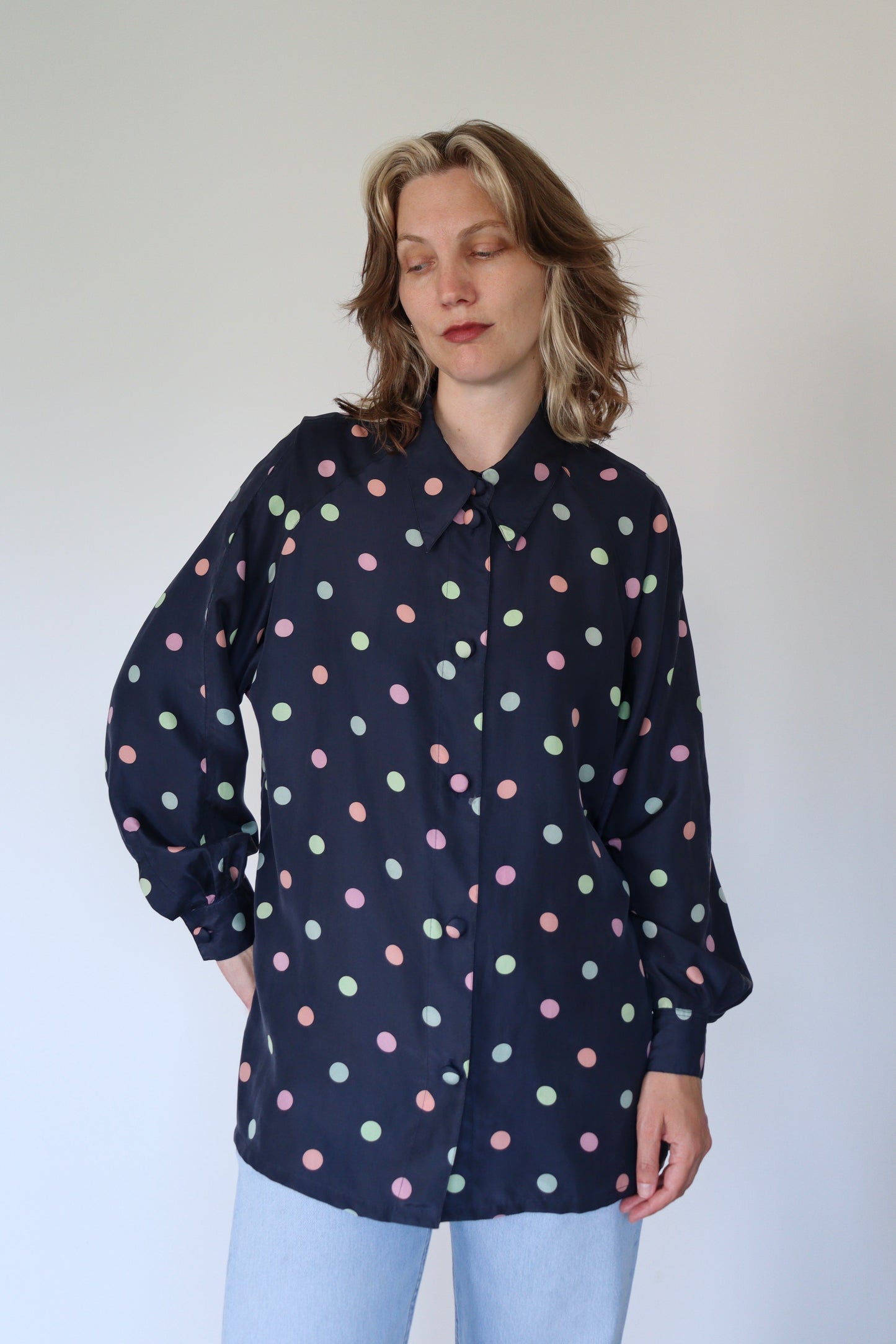 The Colorful Polkadots - silk blouse - S up to XL