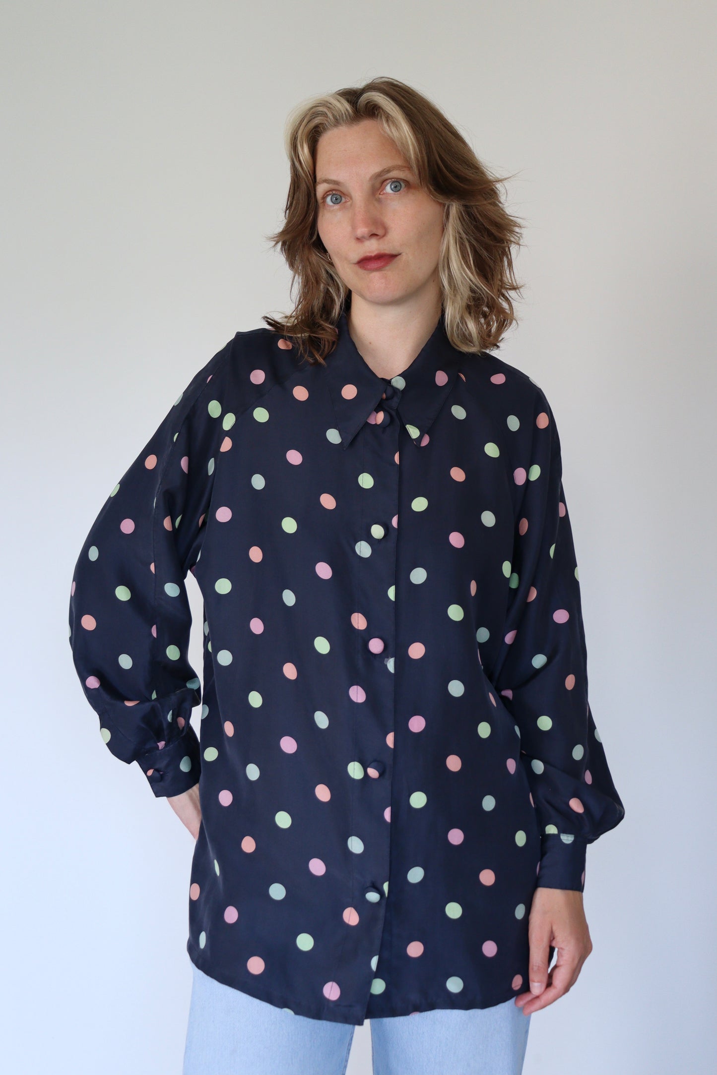 The Colorful Polkadots - silk blouse - S up to XL