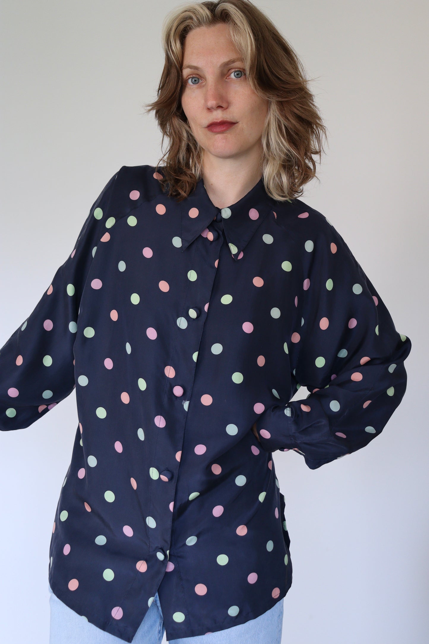 The Colorful Polkadots - silk blouse - S up to XL