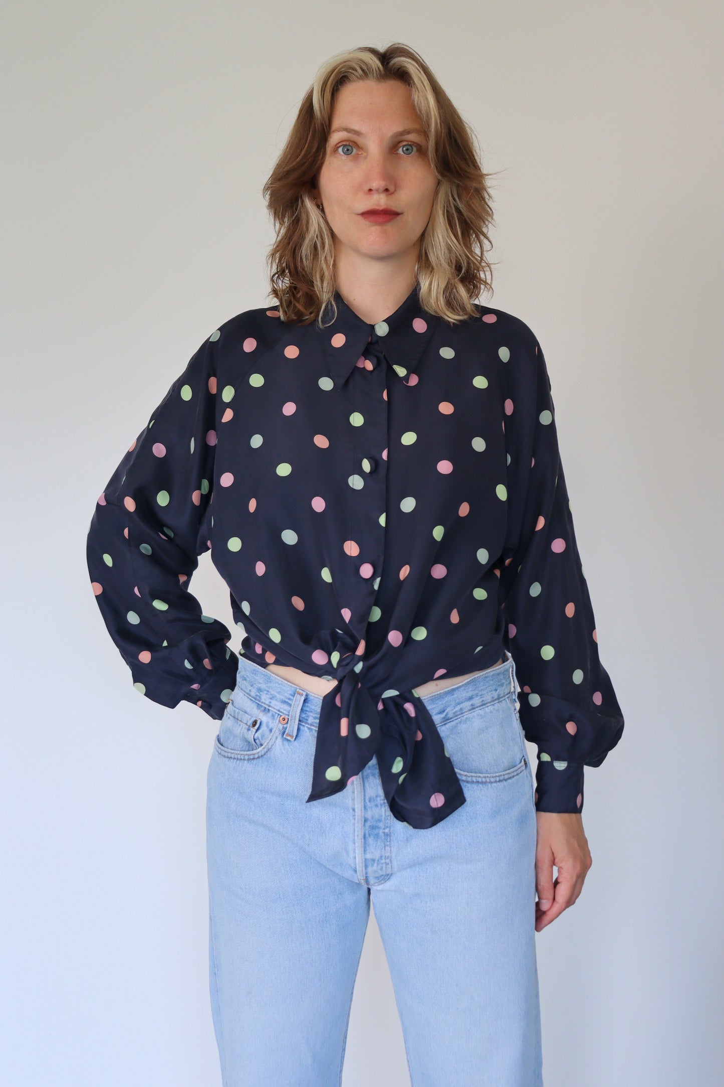 The Colorful Polkadots - silk blouse - S up to XL