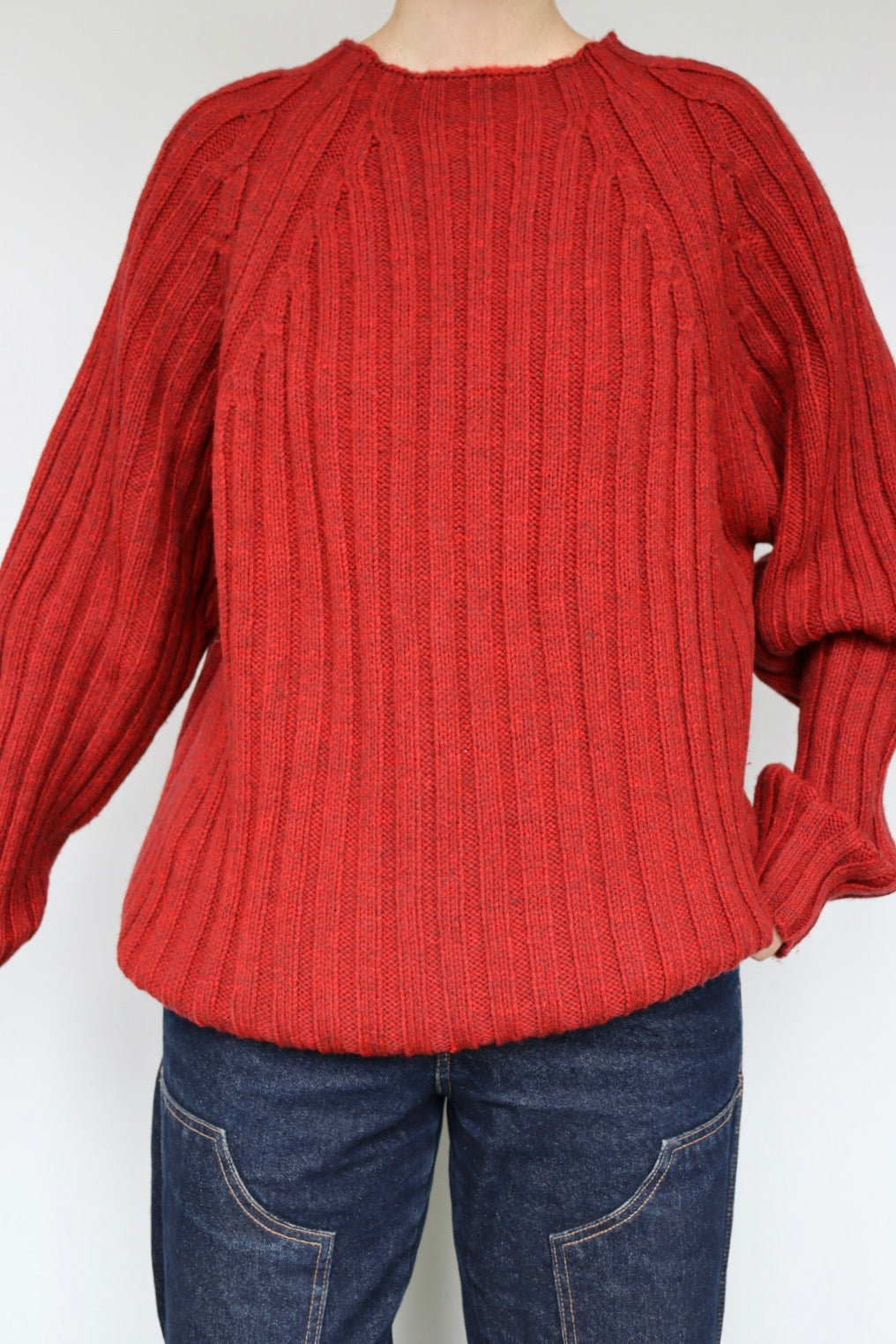 The Red Raglan - vintage knitted sweater - S up to XL