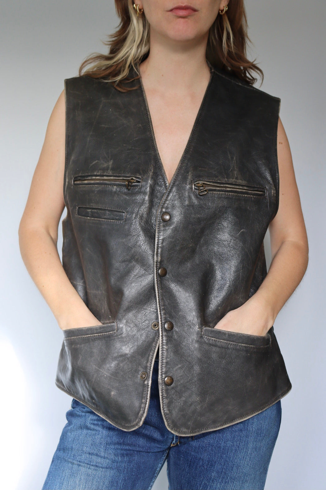 The Biker Boxer - leather vest / waistcoat - S up to XL