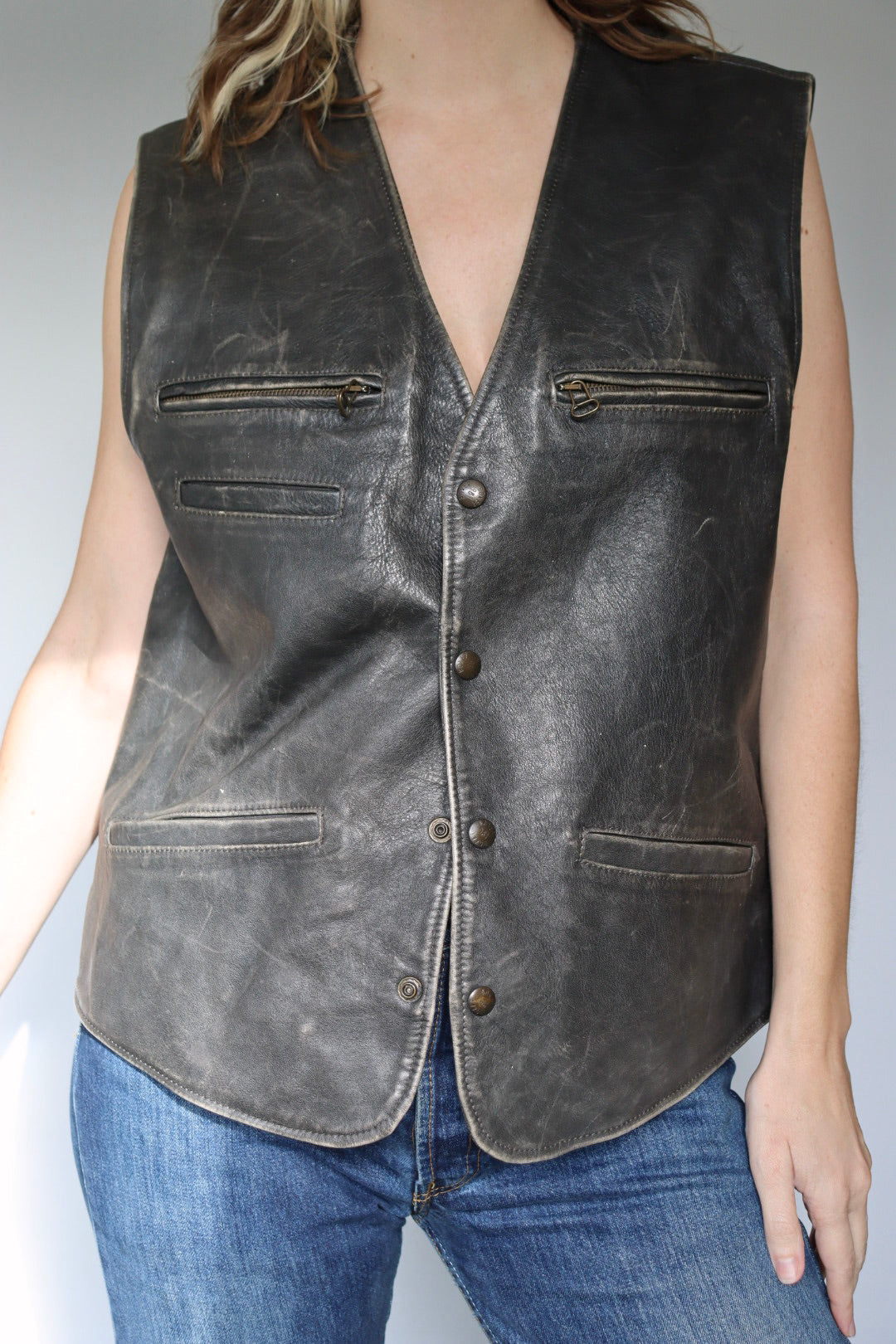 The Biker Boxer - leather vest / waistcoat - S up to XL