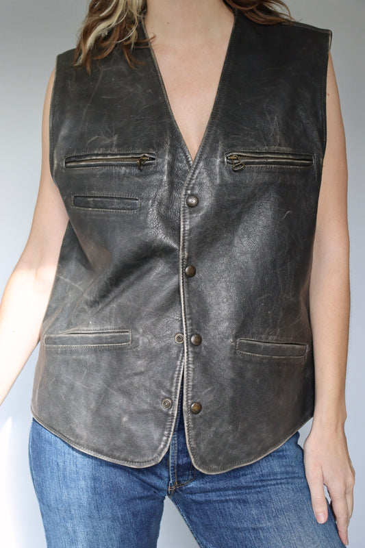 The Biker Boxer - leather vest / waistcoat - S up to XL