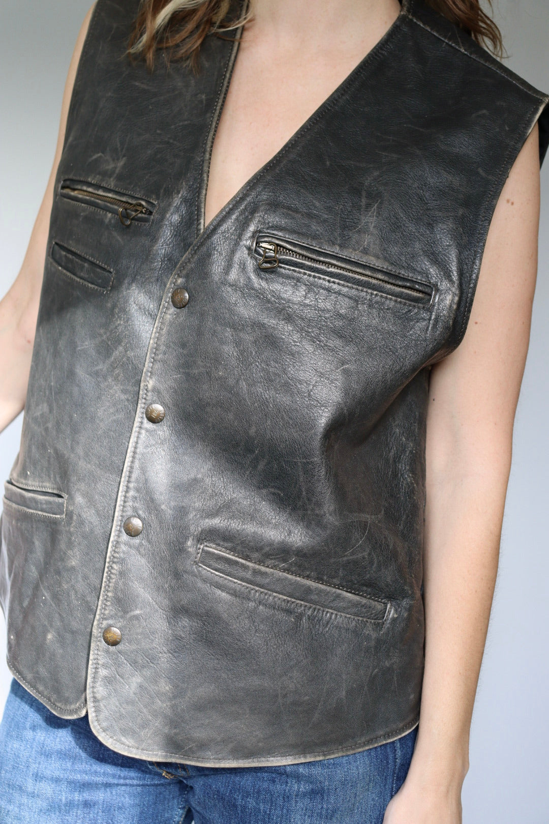 The Biker Boxer - leather vest / waistcoat - S up to XL