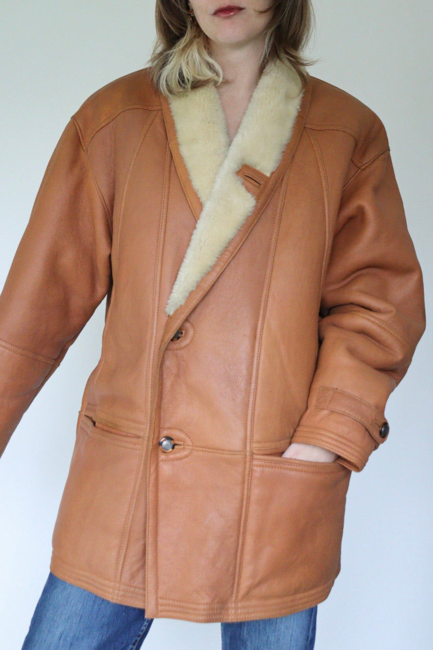 The Cognac Hug - shearling / lammy coat - S up to L