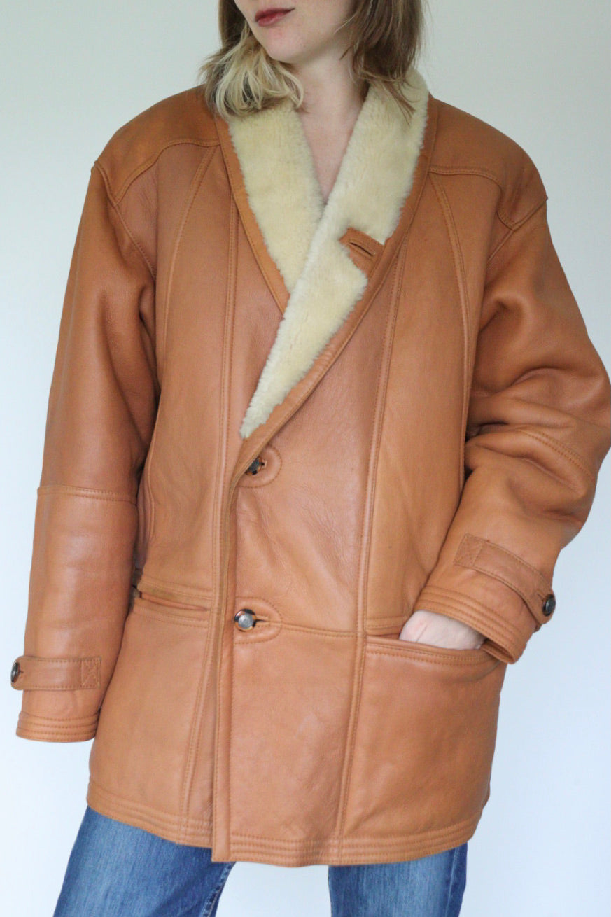 The Cognac Hug - shearling / lammy coat - S up to L