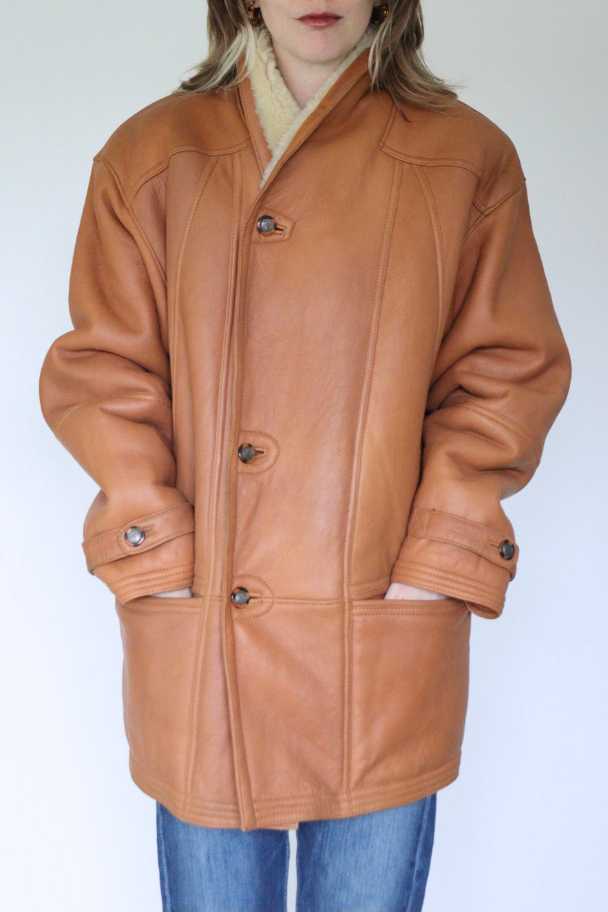 The Cognac Hug - shearling / lammy coat - S up to L