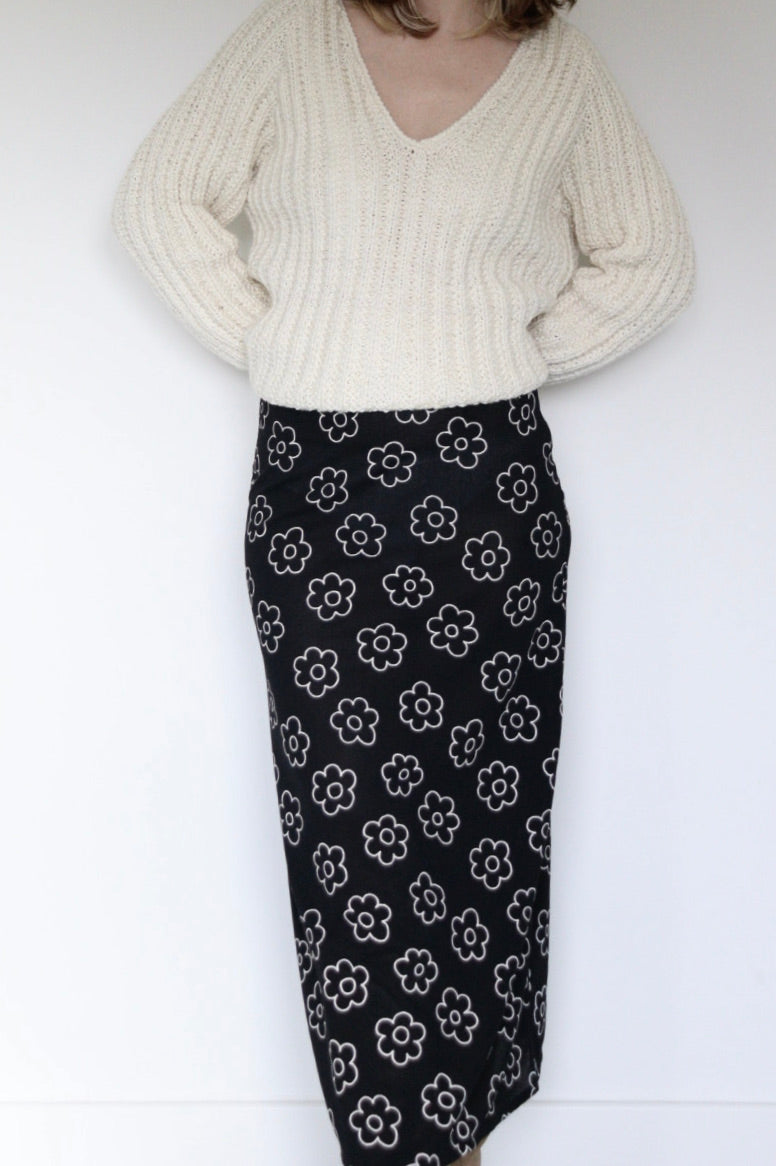 The B&W Flower - skirt - S up to M