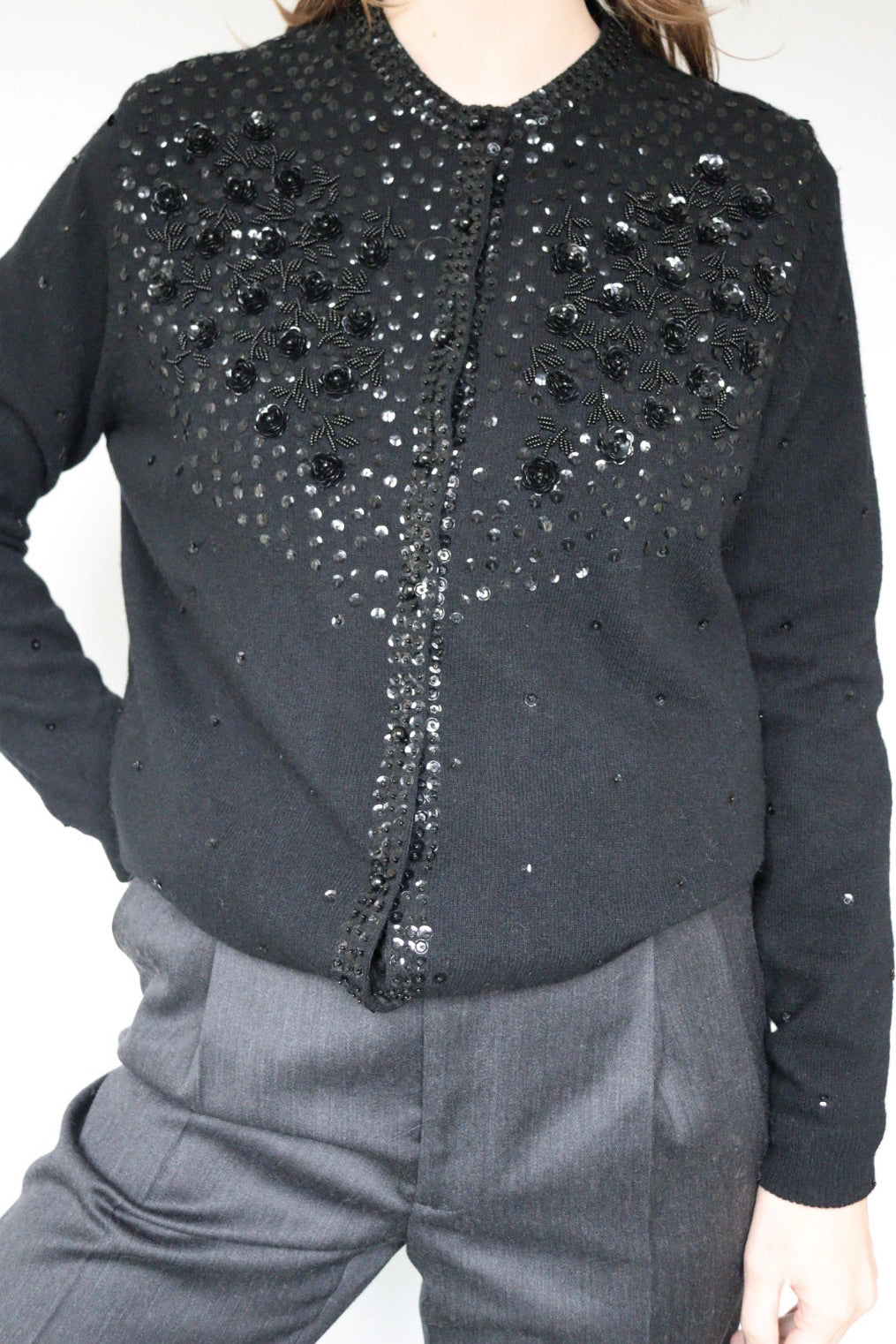 The Black Rose - beaded cardigan - S up to M/L