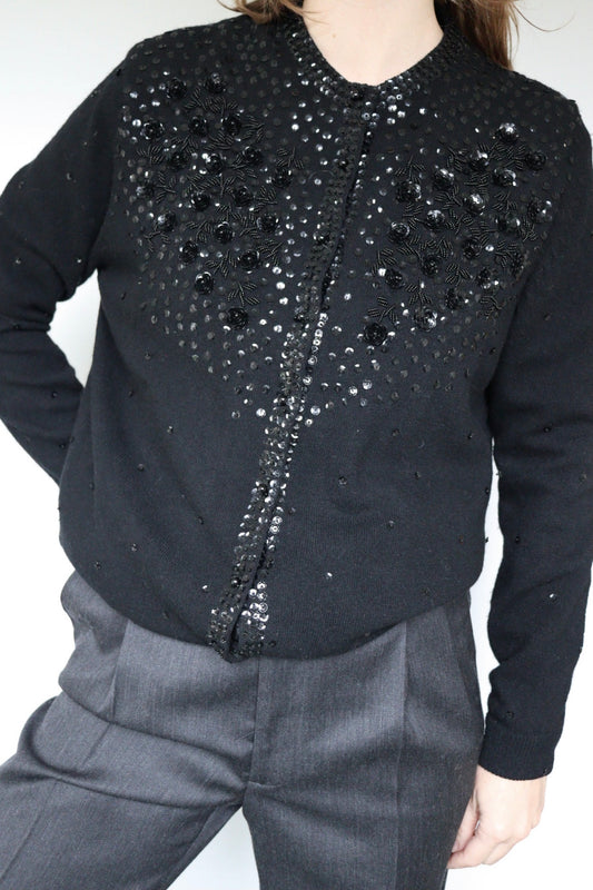 The Black Rose - beaded cardigan - S up to M/L