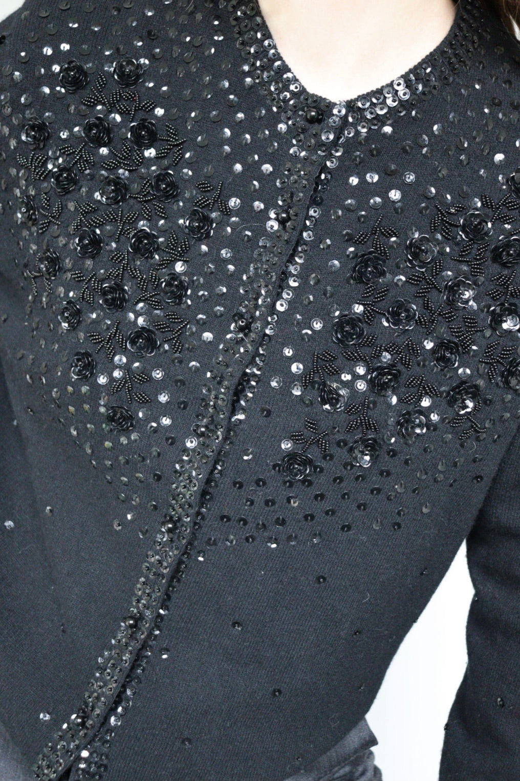 The Black Rose - beaded cardigan - S up to M/L