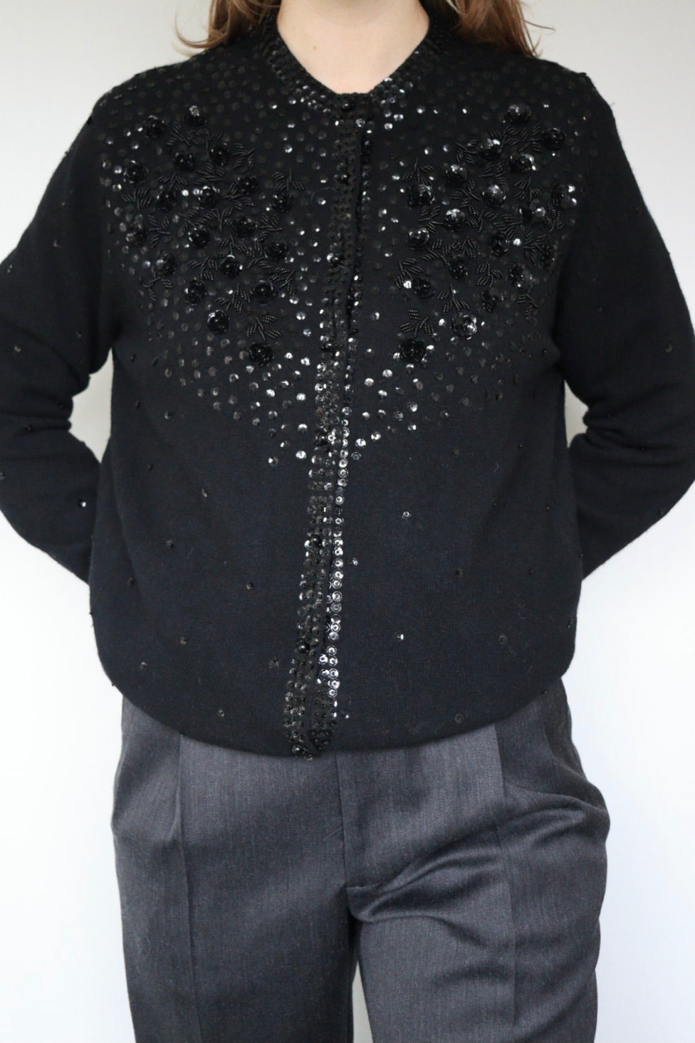 The Black Rose - beaded cardigan - S up to M/L