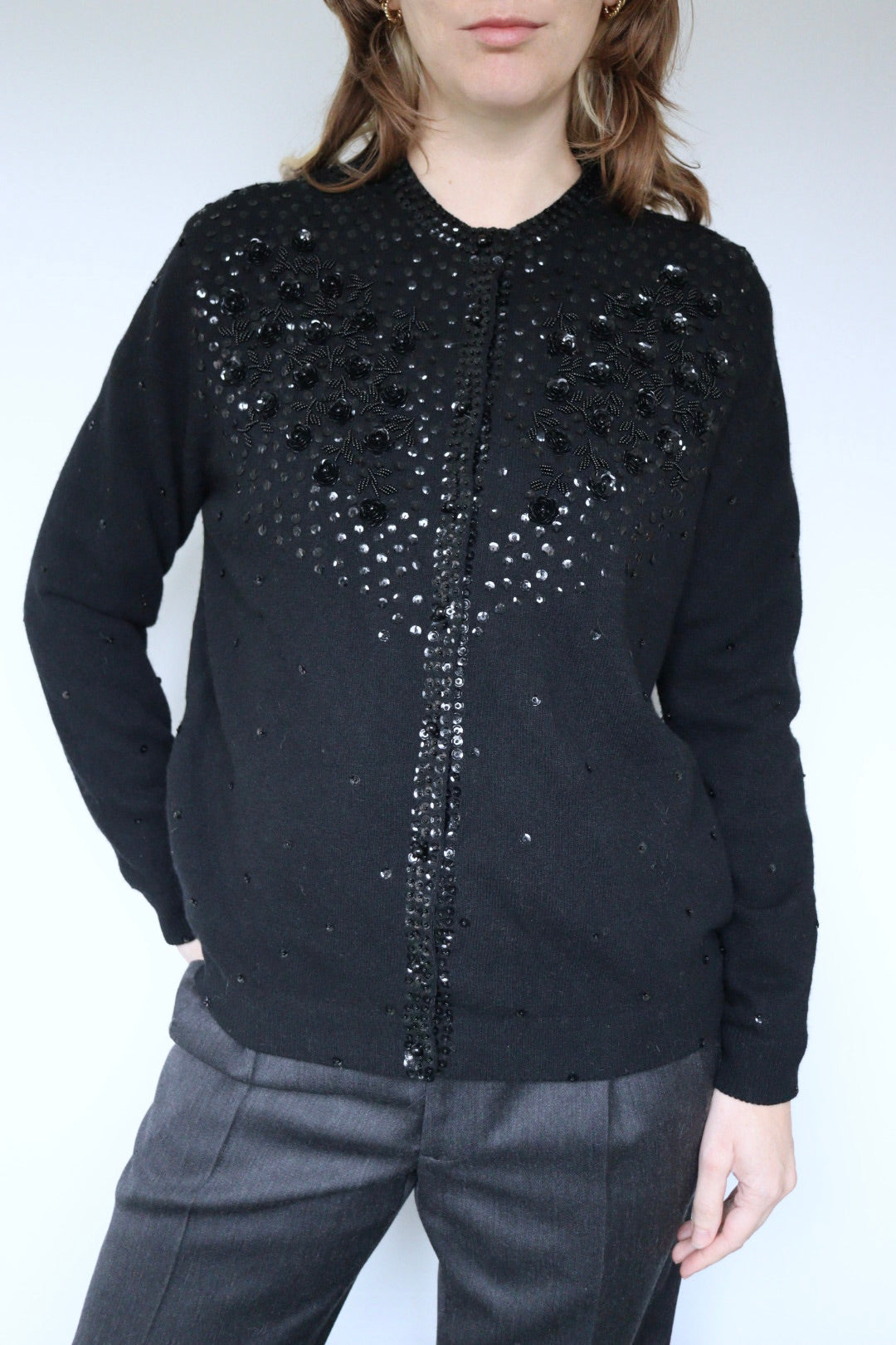 The Black Rose - beaded cardigan - S up to M/L