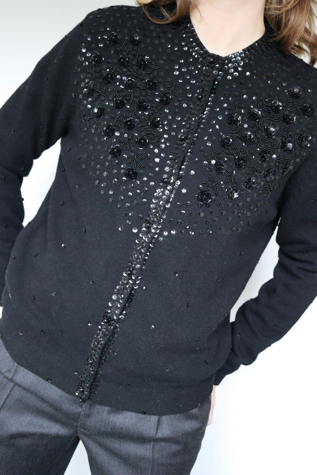 The Black Rose - beaded cardigan - S up to M/L