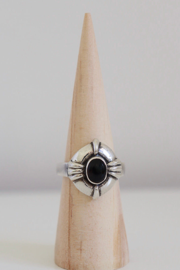 The Black Onyx - vintage silver ring