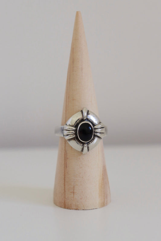 The Black Onyx - vintage silver ring