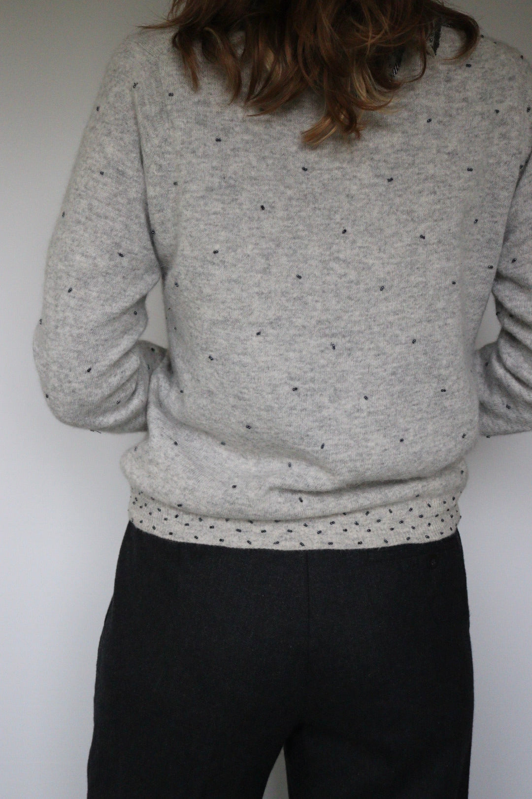 The Grey Flower - beaded cardigan - S up to M/L