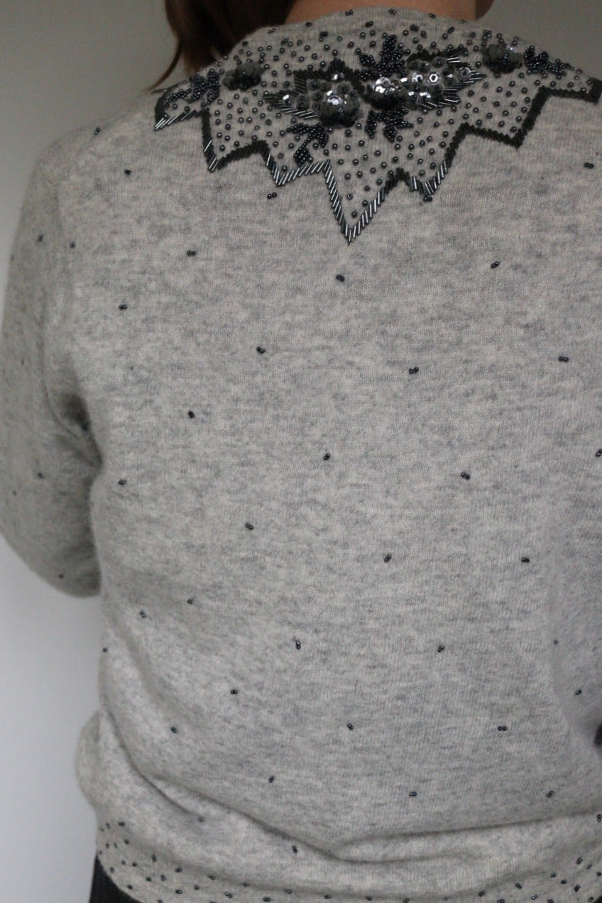 The Grey Flower - beaded cardigan - S up to M/L