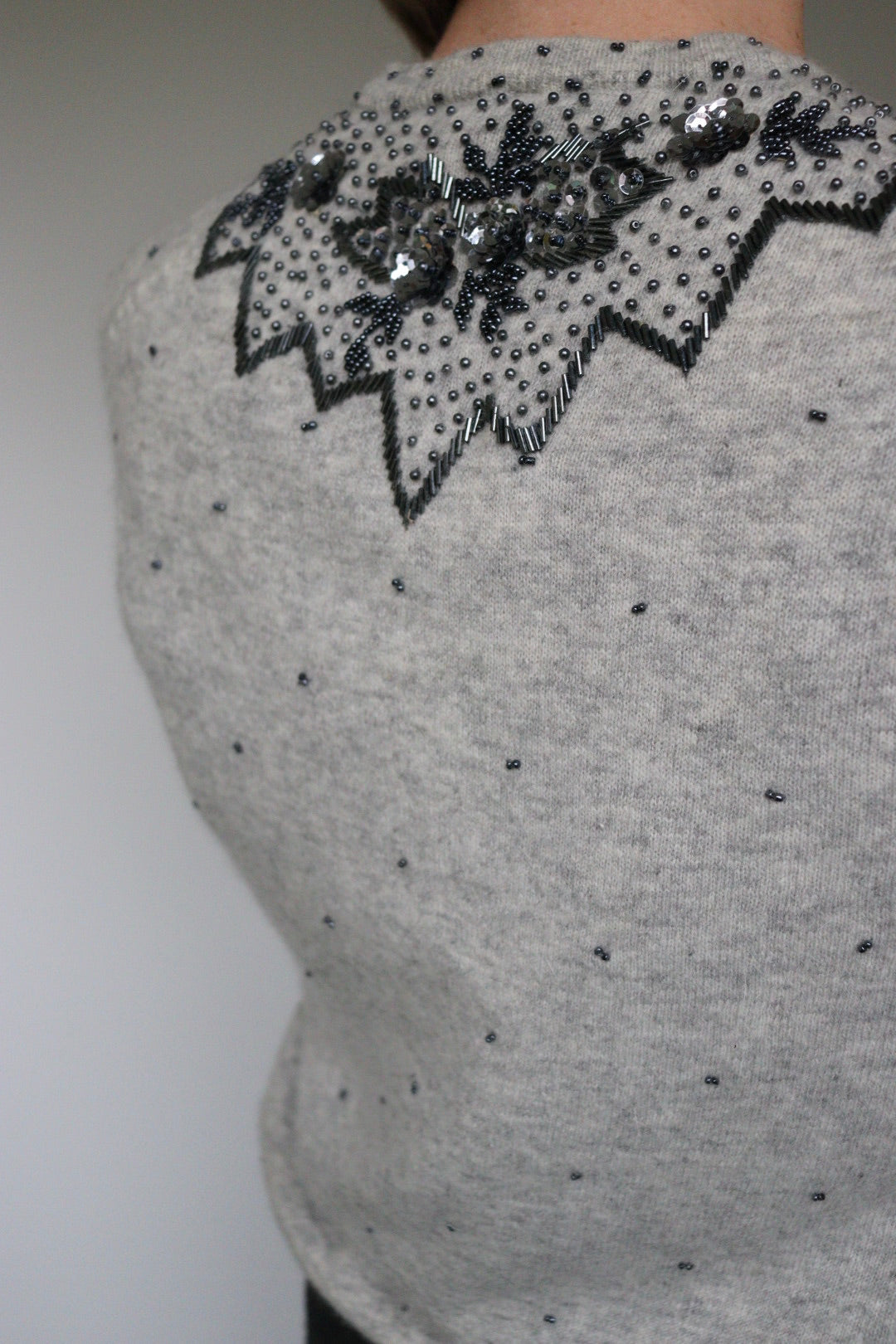 The Grey Flower - beaded cardigan - S up to M/L
