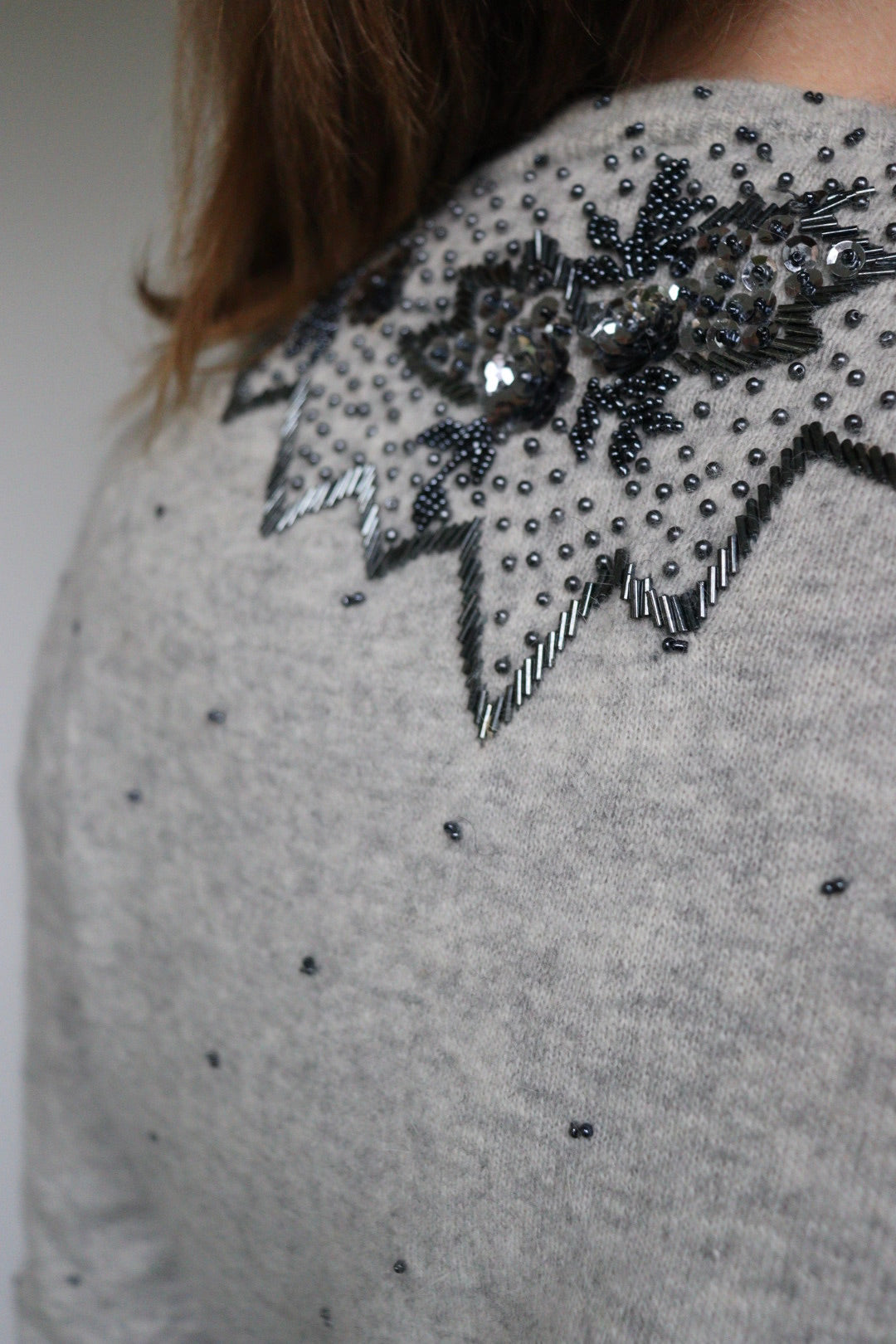 The Grey Flower - beaded cardigan - S up to M/L