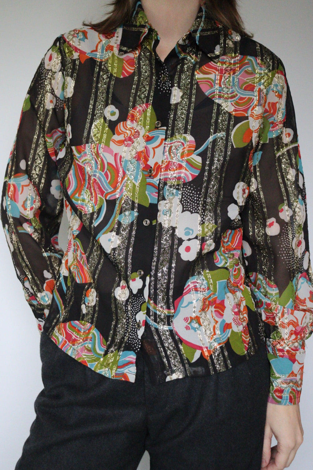 The Stripes & Sparkle - semi see-trough blouse - S up to M/L