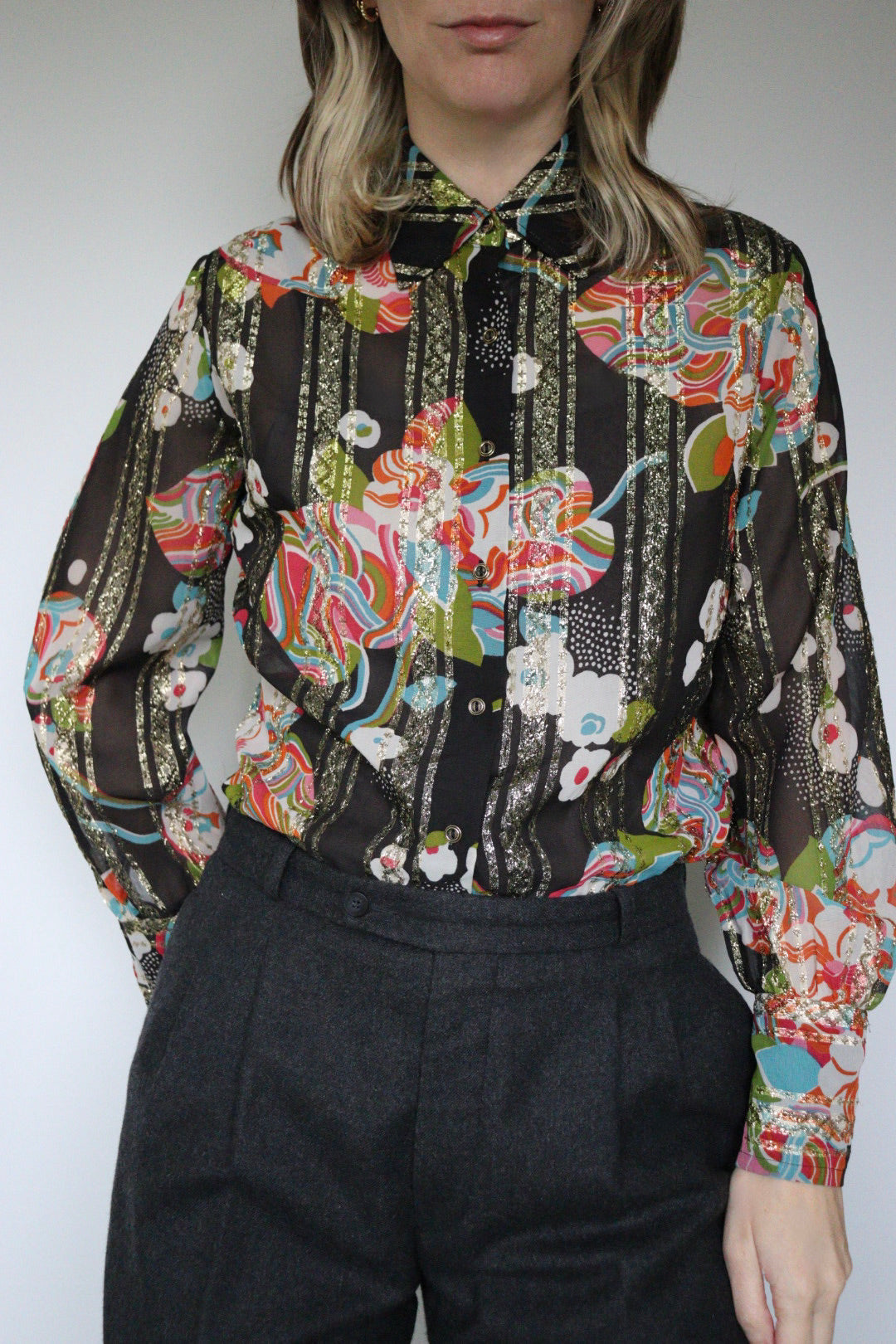 The Stripes & Sparkle - semi see-trough blouse - S up to M/L