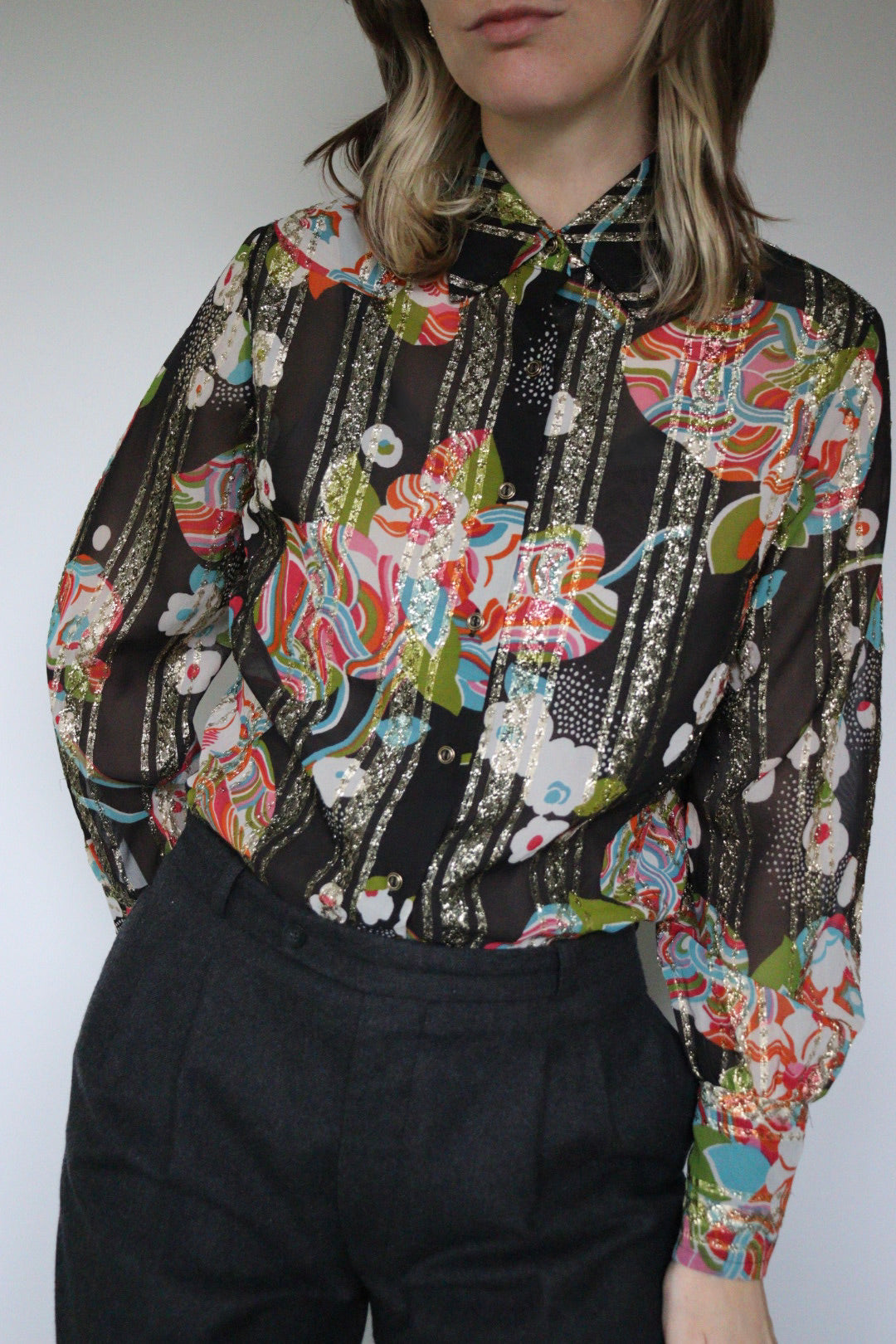 The Stripes & Sparkle - semi see-trough blouse - S up to M/L