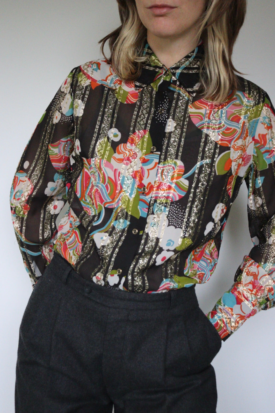 The Stripes & Sparkle - semi see-trough blouse - S up to M/L