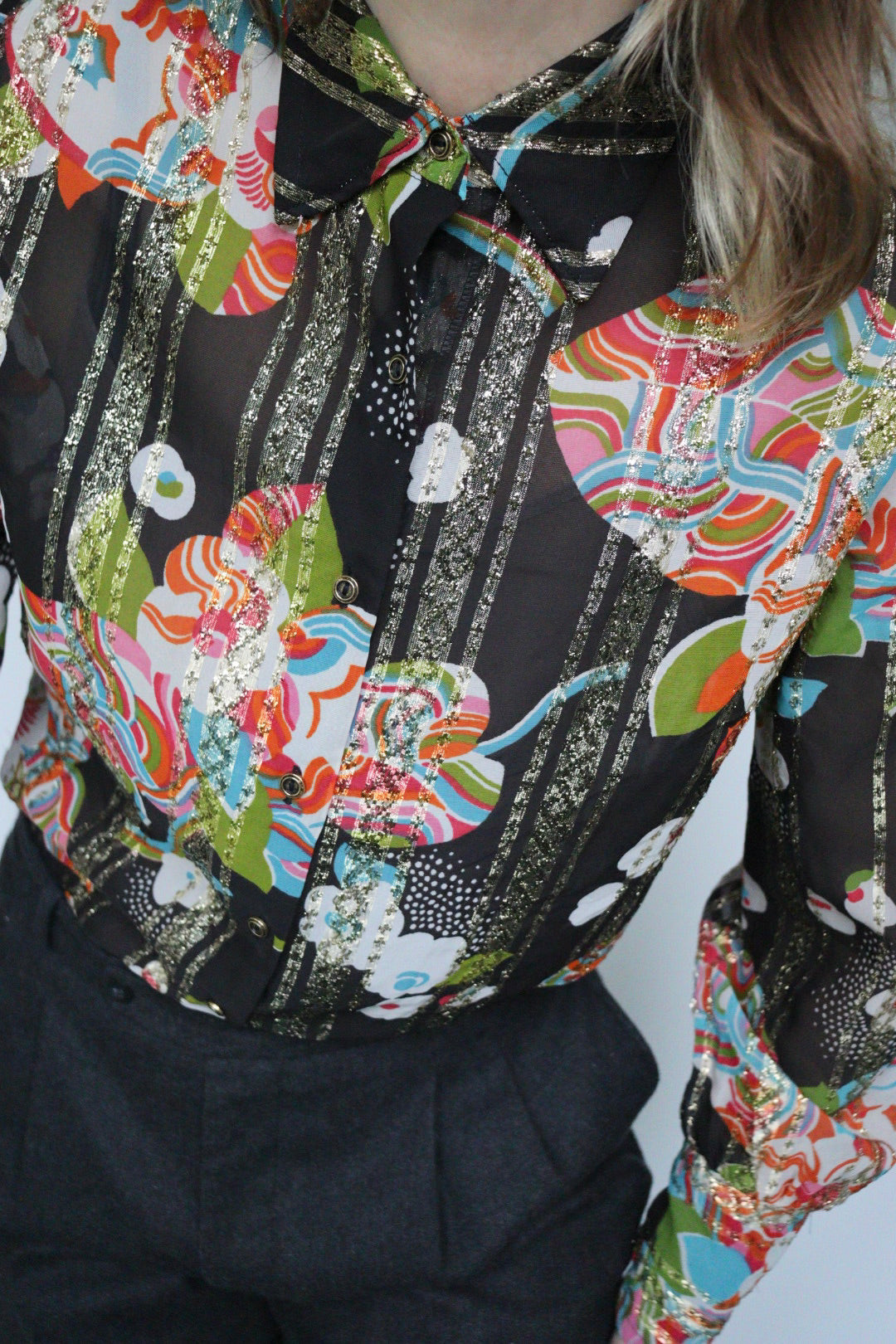 The Stripes & Sparkle - semi see-trough blouse - S up to M/L