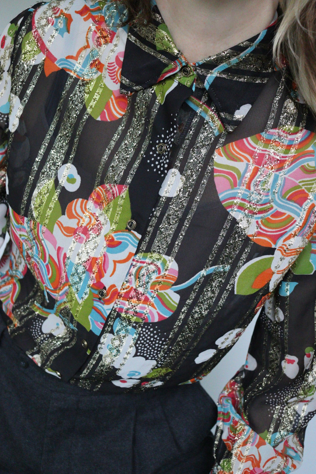 The Stripes & Sparkle - semi see-trough blouse - S up to M/L