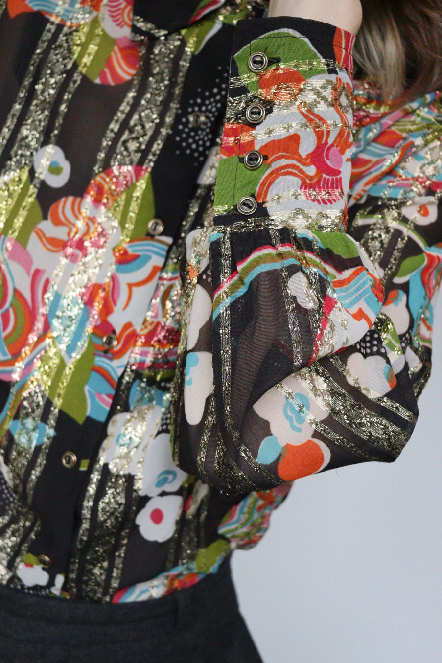 The Stripes & Sparkle - semi see-trough blouse - S up to M/L