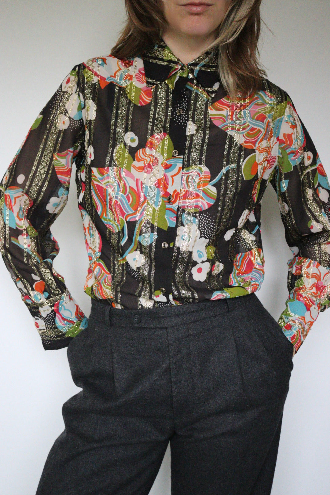 The Stripes & Sparkle - semi see-trough blouse - S up to M/L