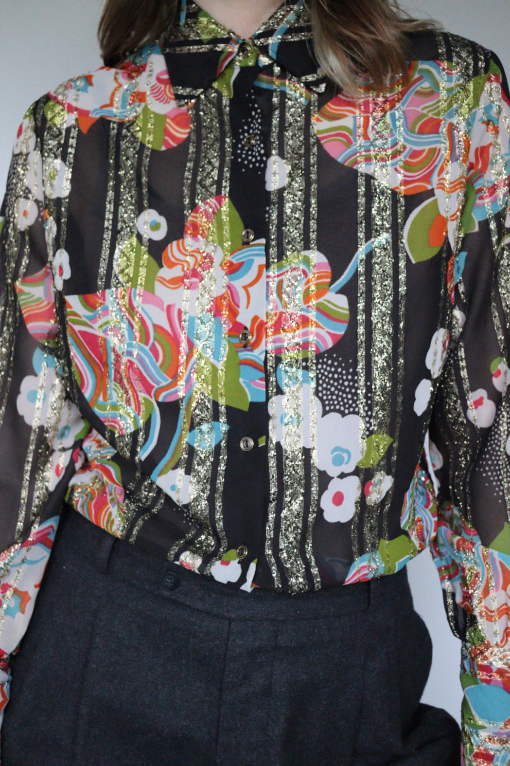 The Stripes & Sparkle - semi see-trough blouse - S up to M/L