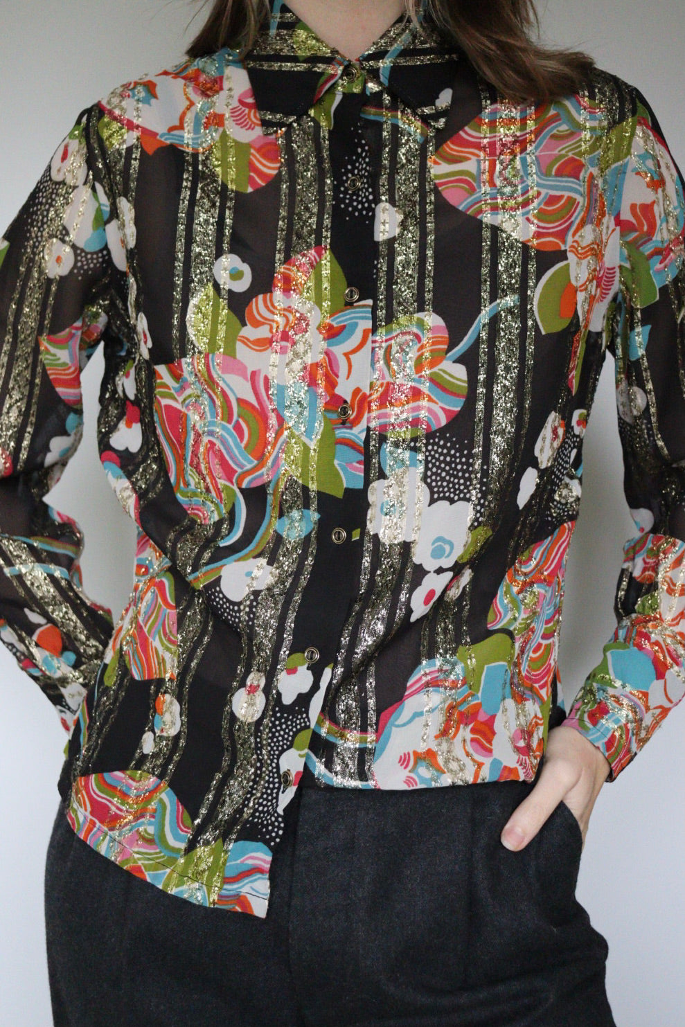 The Stripes & Sparkle - semi see-trough blouse - S up to M/L