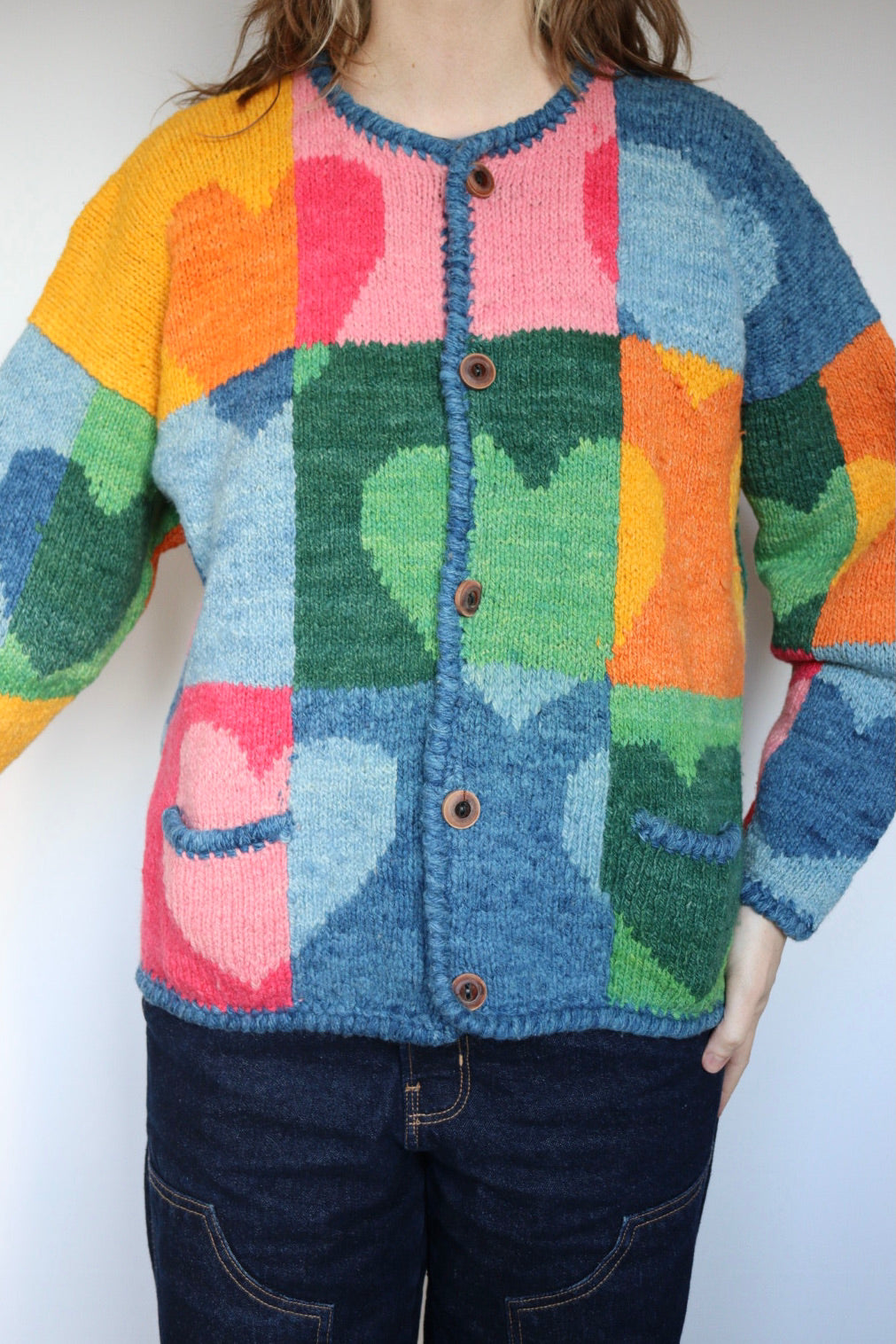 The Amano Hearts - vintage Amano hand knitted cardigan - S up to M/L