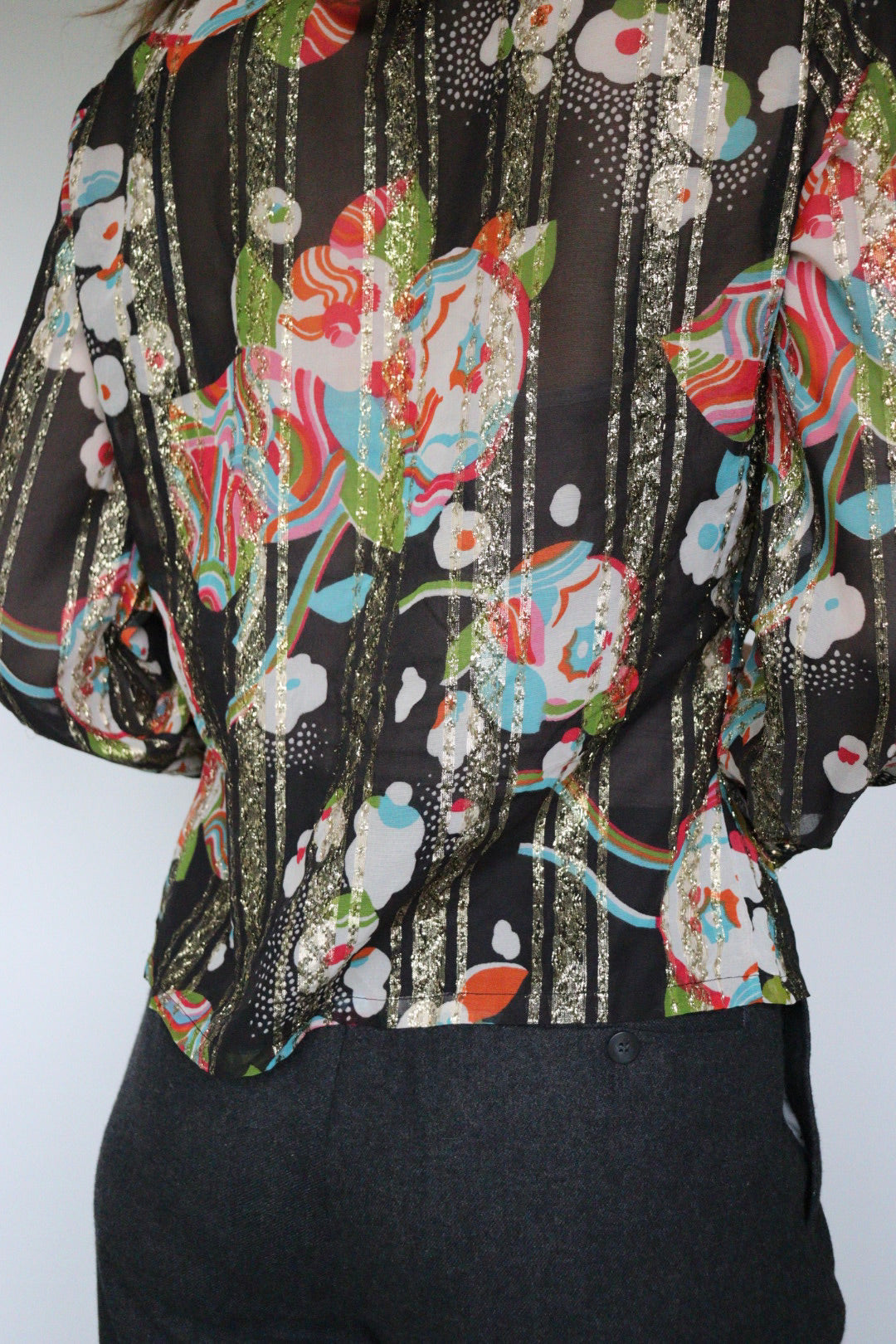 The Stripes & Sparkle - semi see-trough blouse - S up to M/L