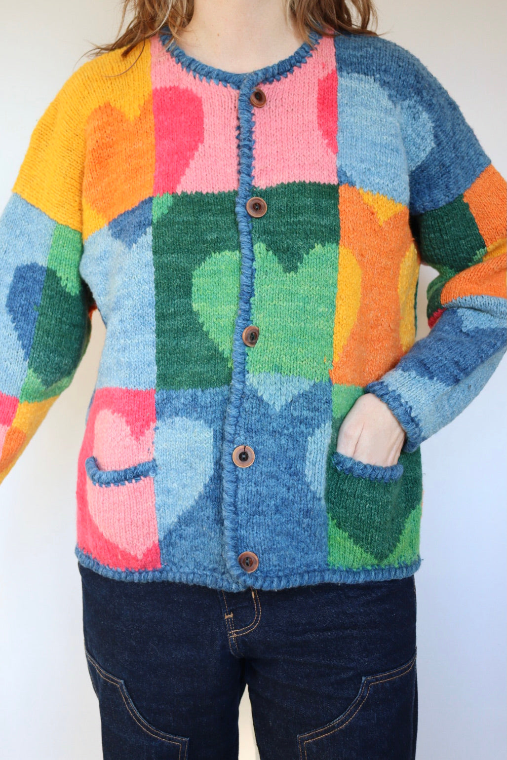 The Amano Hearts - vintage Amano hand knitted cardigan - S up to M/L