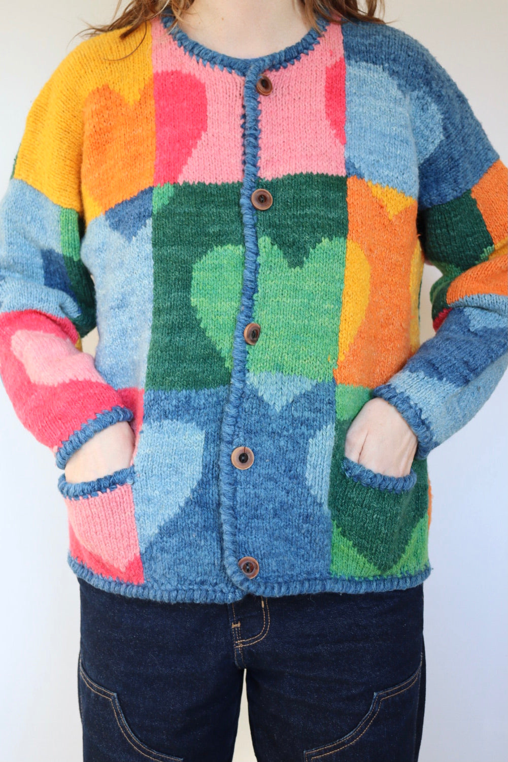 The Amano Hearts - vintage Amano hand knitted cardigan - S up to M/L
