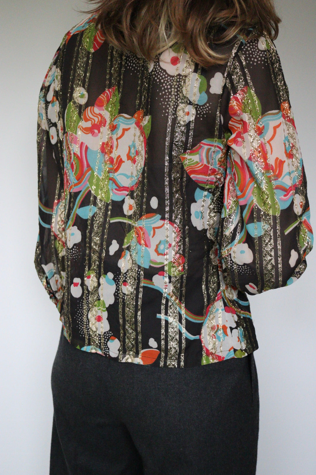 The Stripes & Sparkle - semi see-trough blouse - S up to M/L