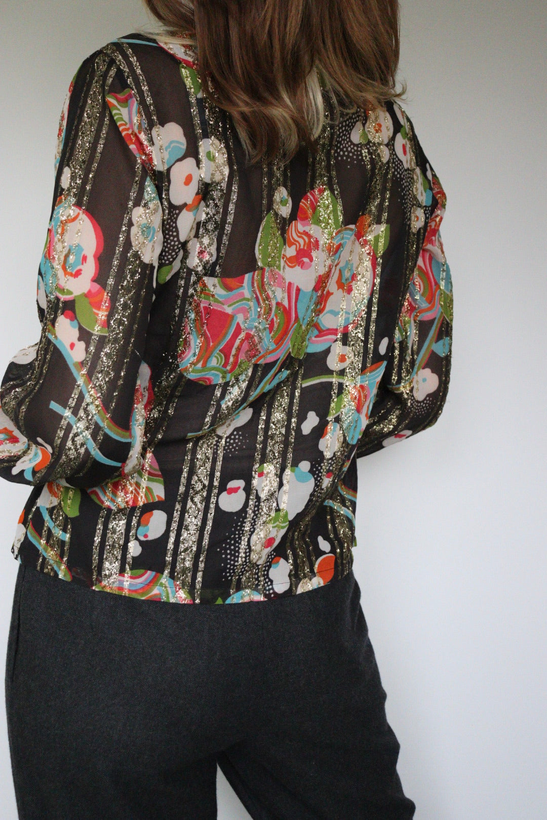 The Stripes & Sparkle - semi see-trough blouse - S up to M/L